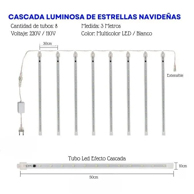 Luz Lluvia de Meteoros Navideña | LED 3 Metros + eBook de Recetas Navideñas 2024 GRATIS