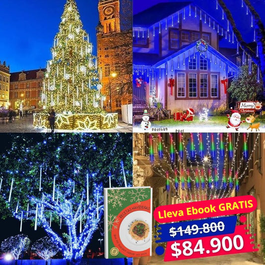 Luz Lluvia de Meteoros Navideña | LED 3 Metros + eBook de Recetas Navideñas 2024 GRATIS